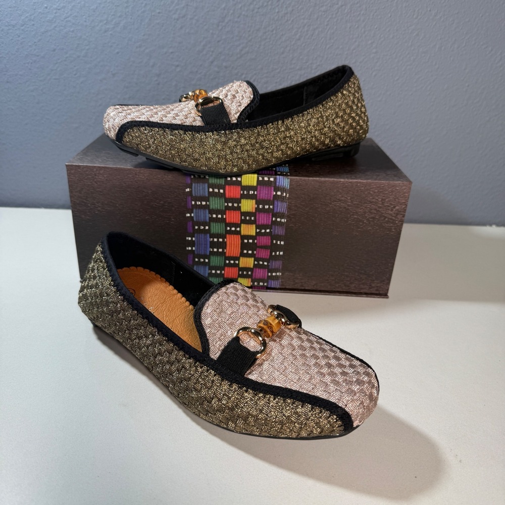 Bernie Mev Lovely Loafers Women 37 Bronze Nude Metallic  Woven Bit Flat